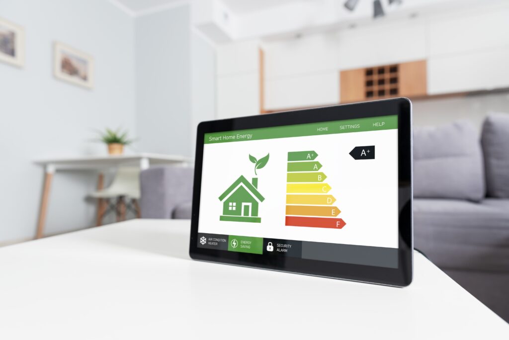 Energy Performance Certificate on tablet in living room